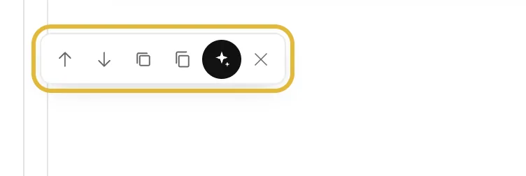 The toolbar on a block with move, duplicate, copy, AI assist and delete