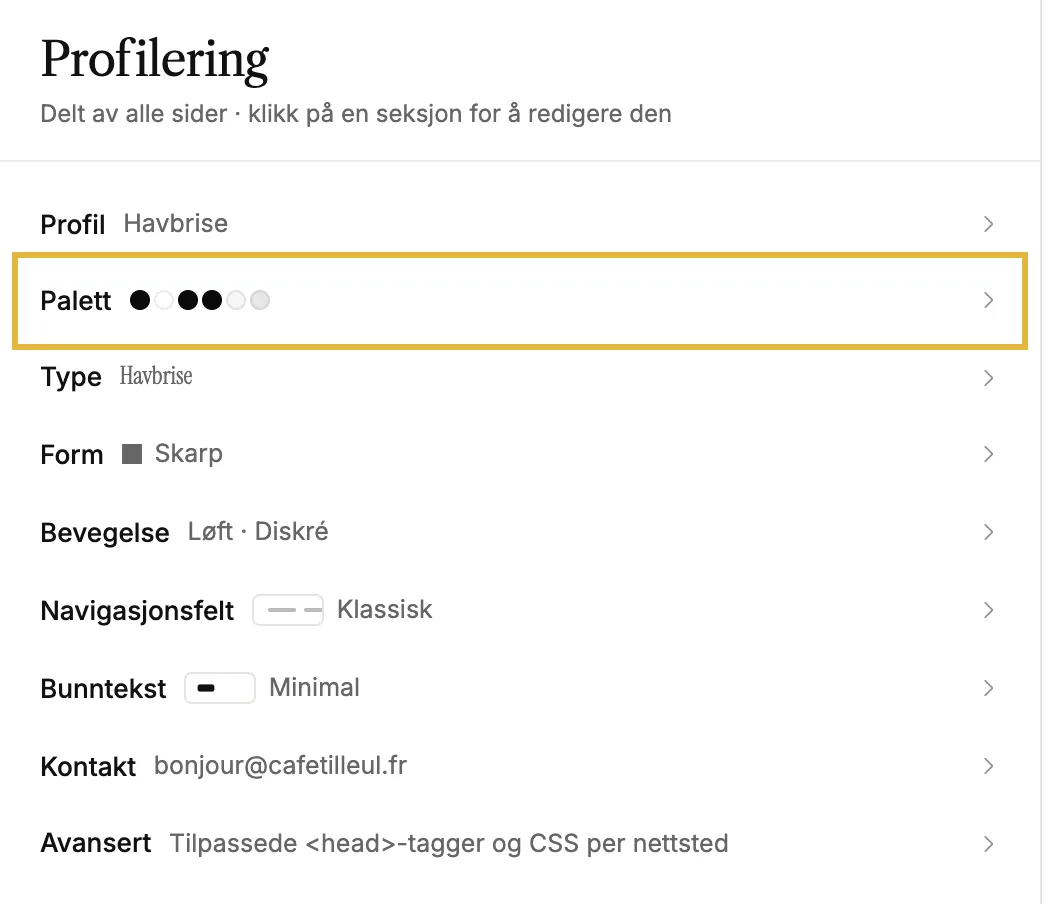 Brandingpanelet med Identitet, Palett, Skrift, Form og mer
