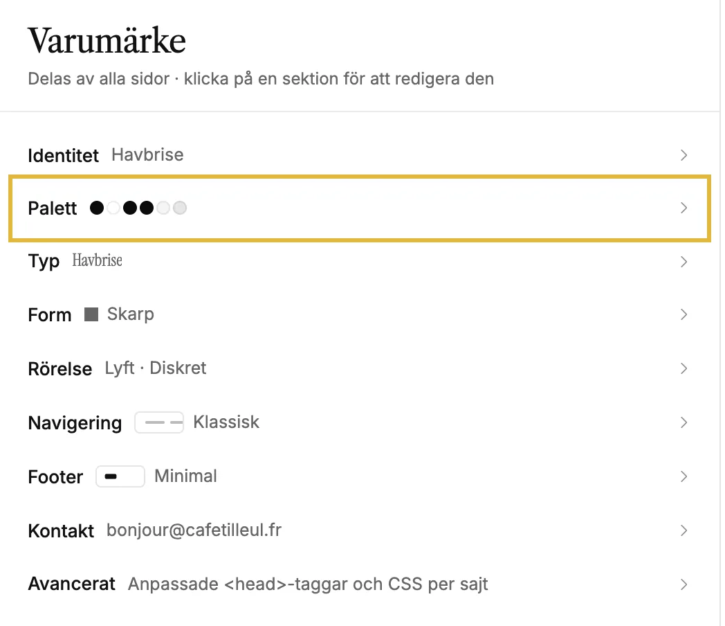 Panelen Varumärke med Identitet, Palett, Typografi, Form med mera
