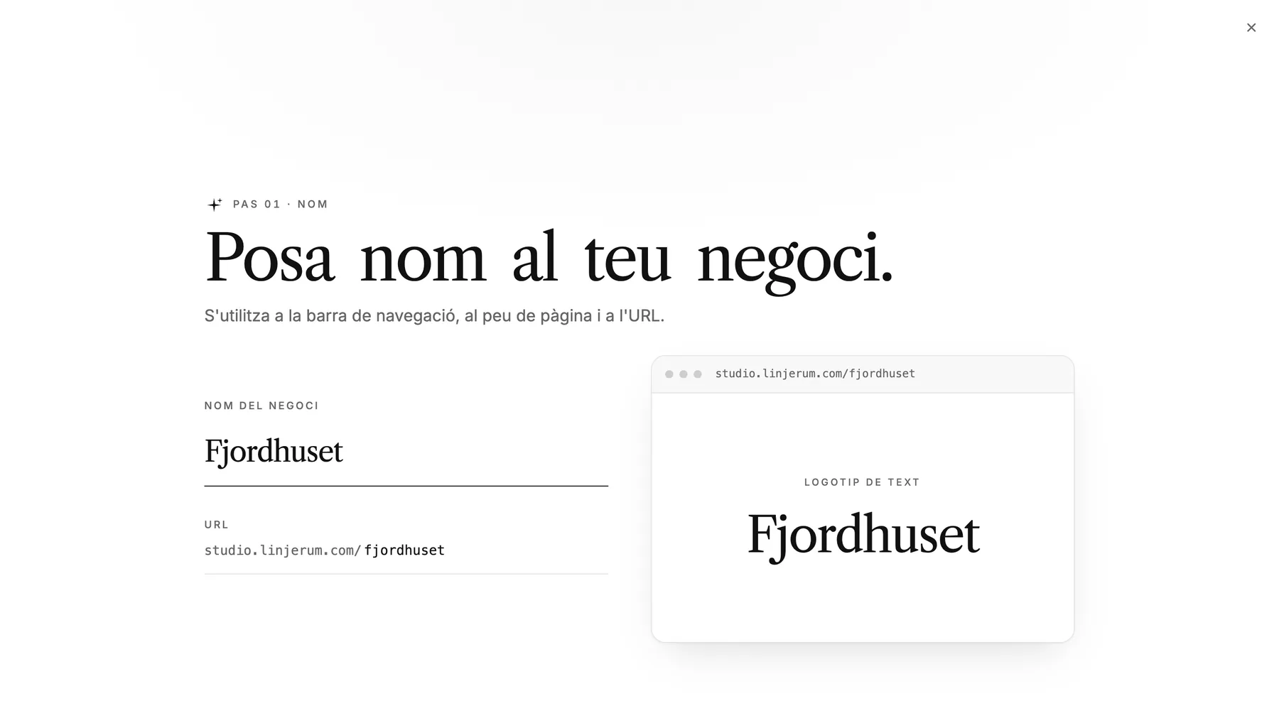 El pas Anomena el teu negoci amb el nom del negoci emplenat