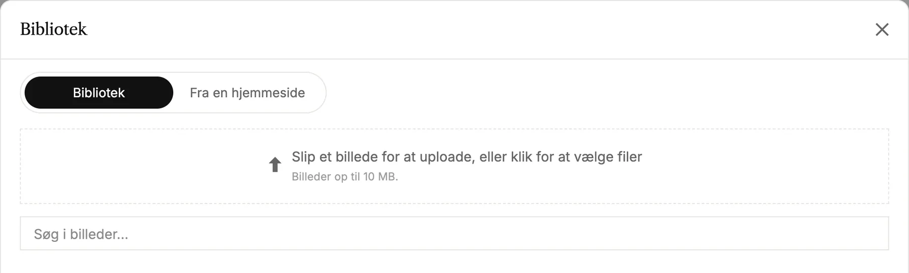 Billedbiblioteket med fanerne Bibliotek og Fra en hjemmeside