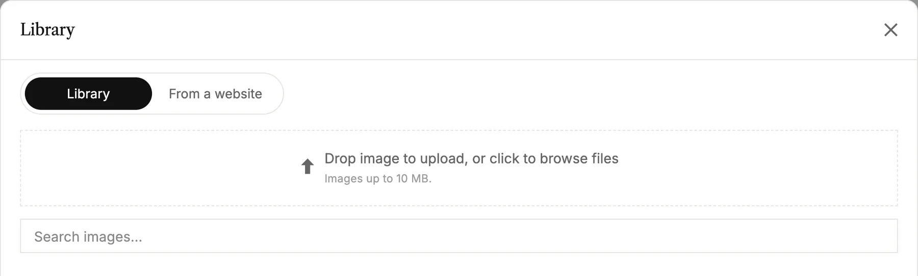 The image library with the Library and From a website tabs